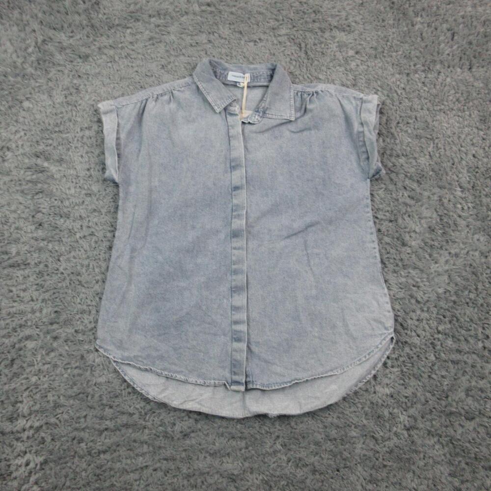 Thread & Supply Shirt Womens XS Blue Chambray Button Front Cap Sleeve Top